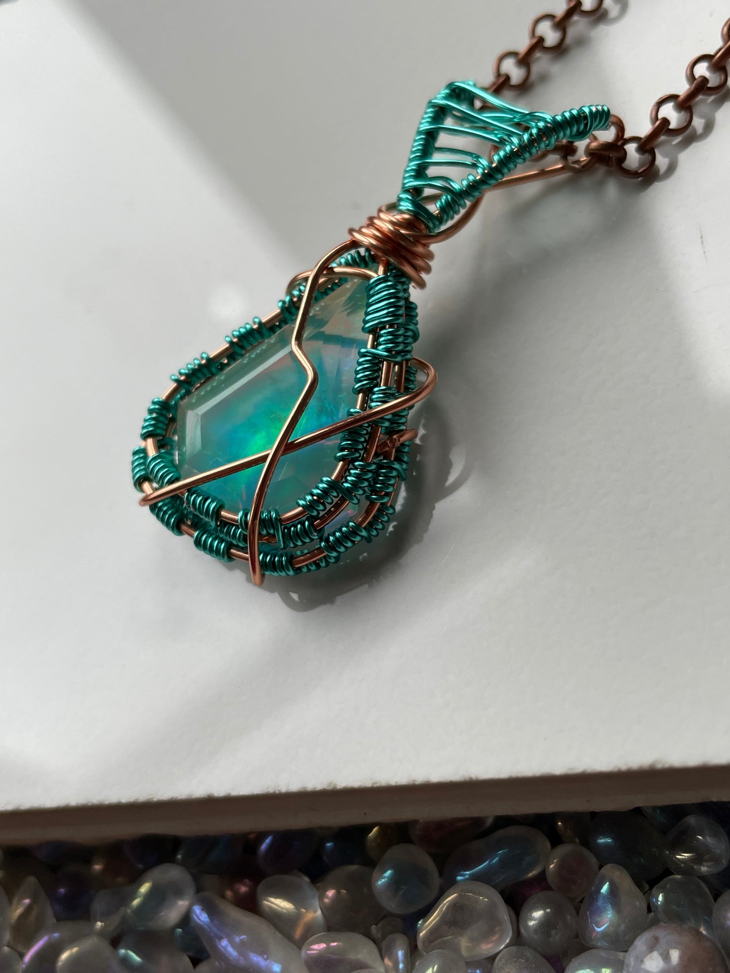 Kite Aurora Opal Doublet Crystal Gemstone Wirewrap Necklace