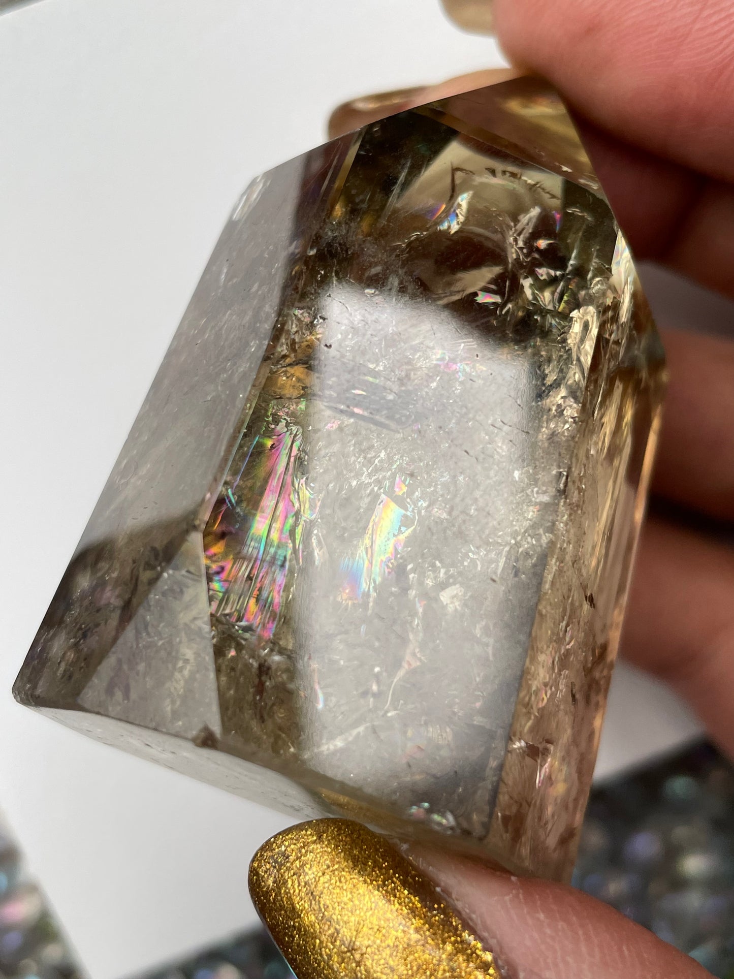 Rainbow Phantom Smoky Citrine Crystal Gemstone Tower Point - P2