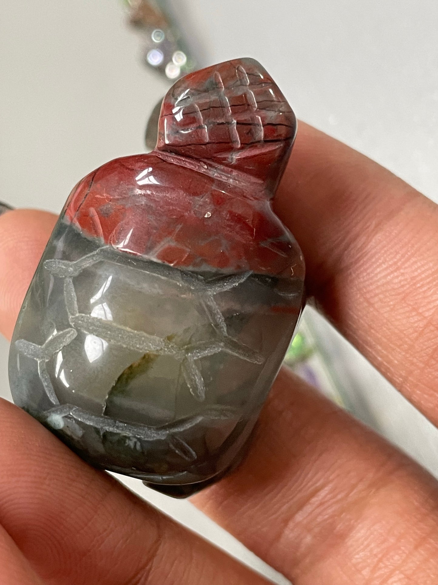 Bloodstone Jasper Gemstone Crystal Turtle Animal Carving Small