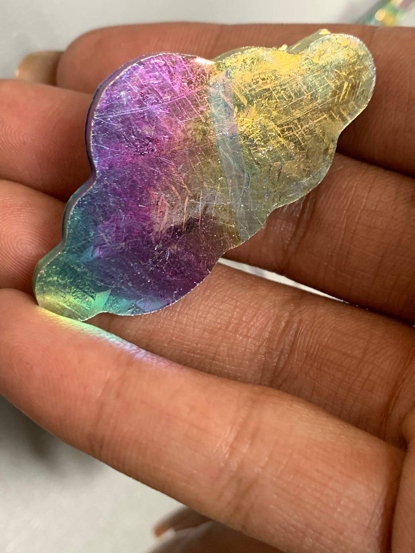 Rainbow Bismuth Crystal Cloud Cut Out Metal Art