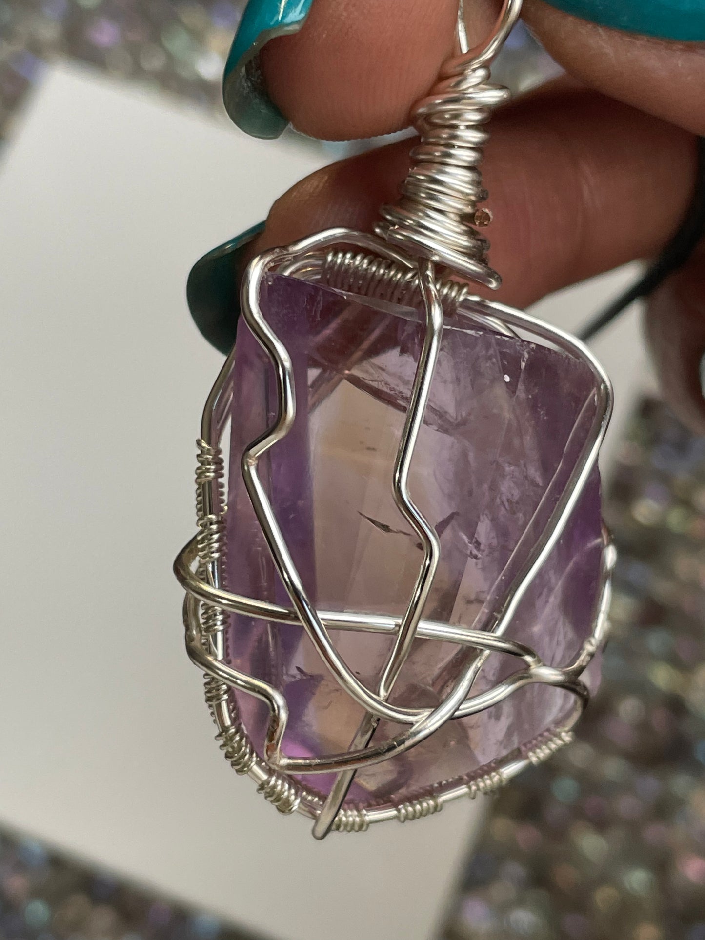 Ametrine Faceted Freeform Crystal Gemstone Silver Necklace (2)
