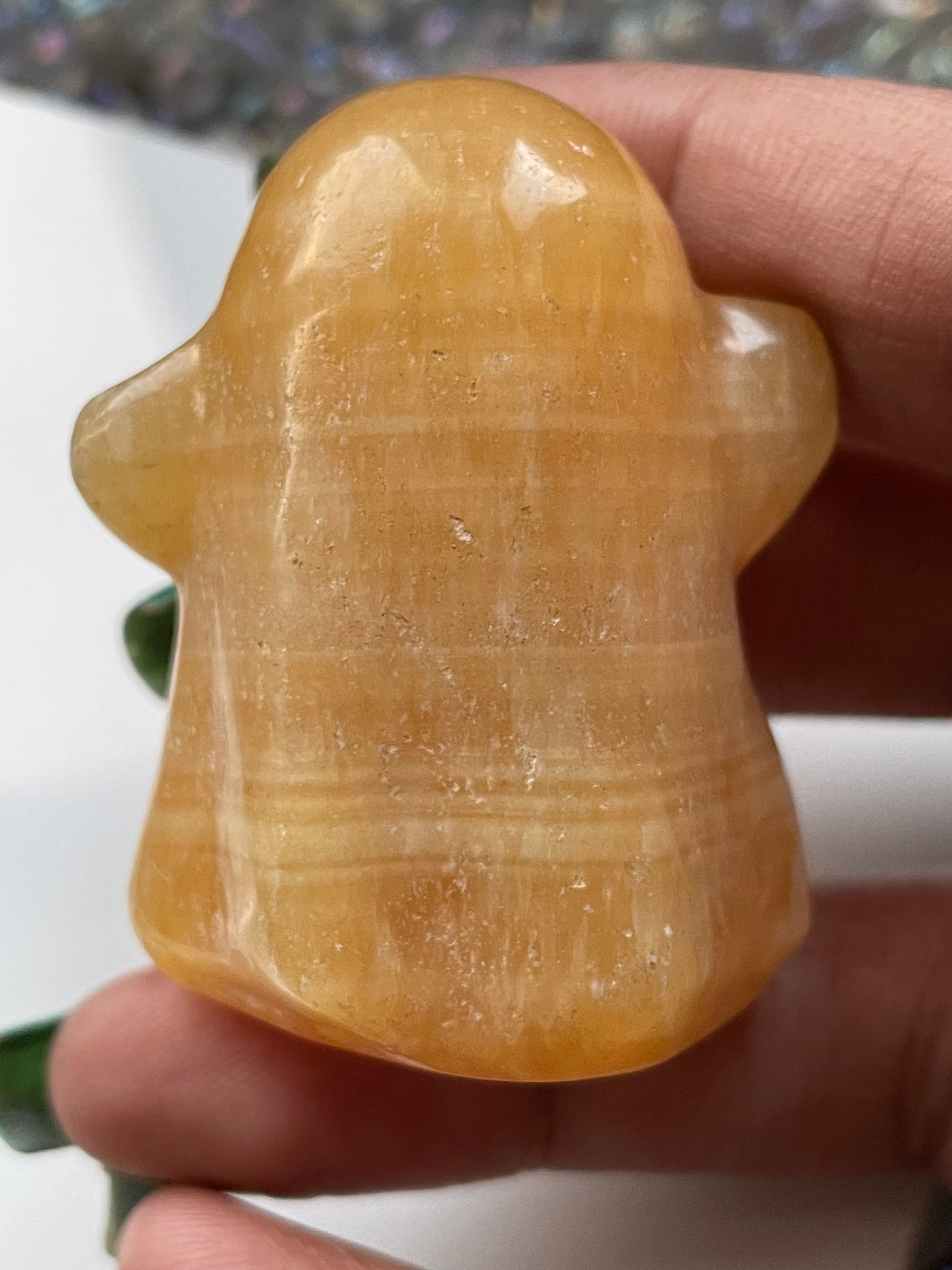 Orange Calcite Crystal Gemstone Ghost Carving - Small
