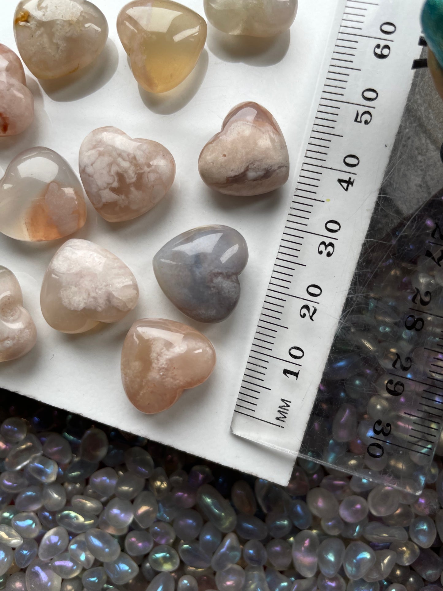 Flower Cherry Blossom Agate Crystal Gemstone Heart Carving - Mini