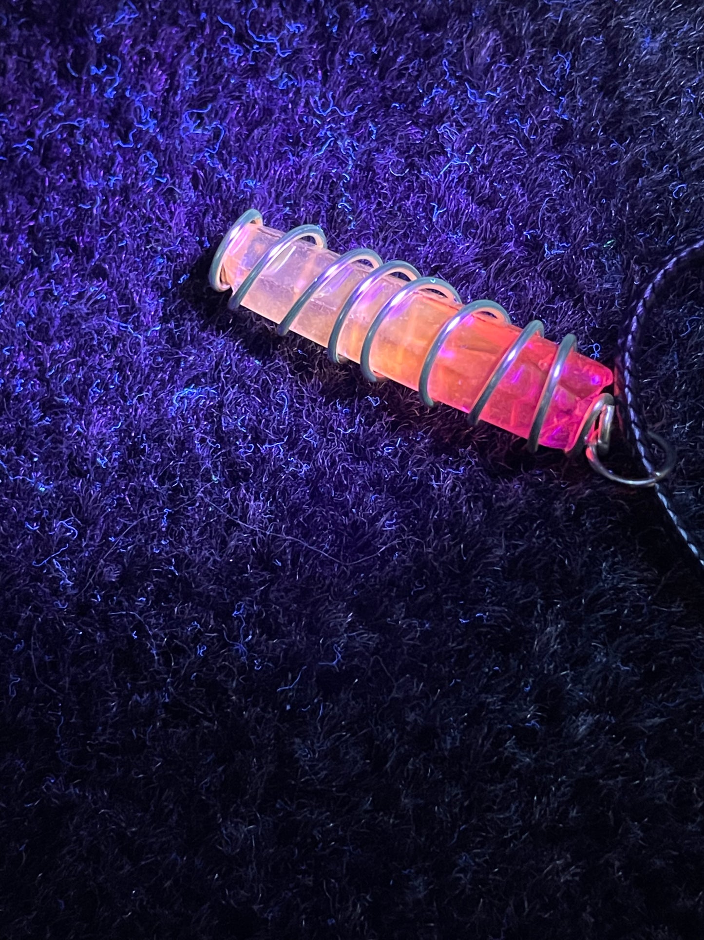 Champagne & Purple Aura Hybrid Quartz Crystal Gemstone - spiral necklace UV REACTIVE