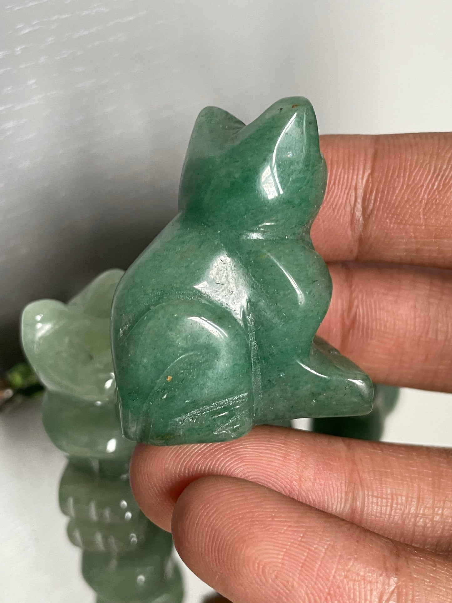 Green Aventurine Gemstone Crystal Animal Cat Carving
