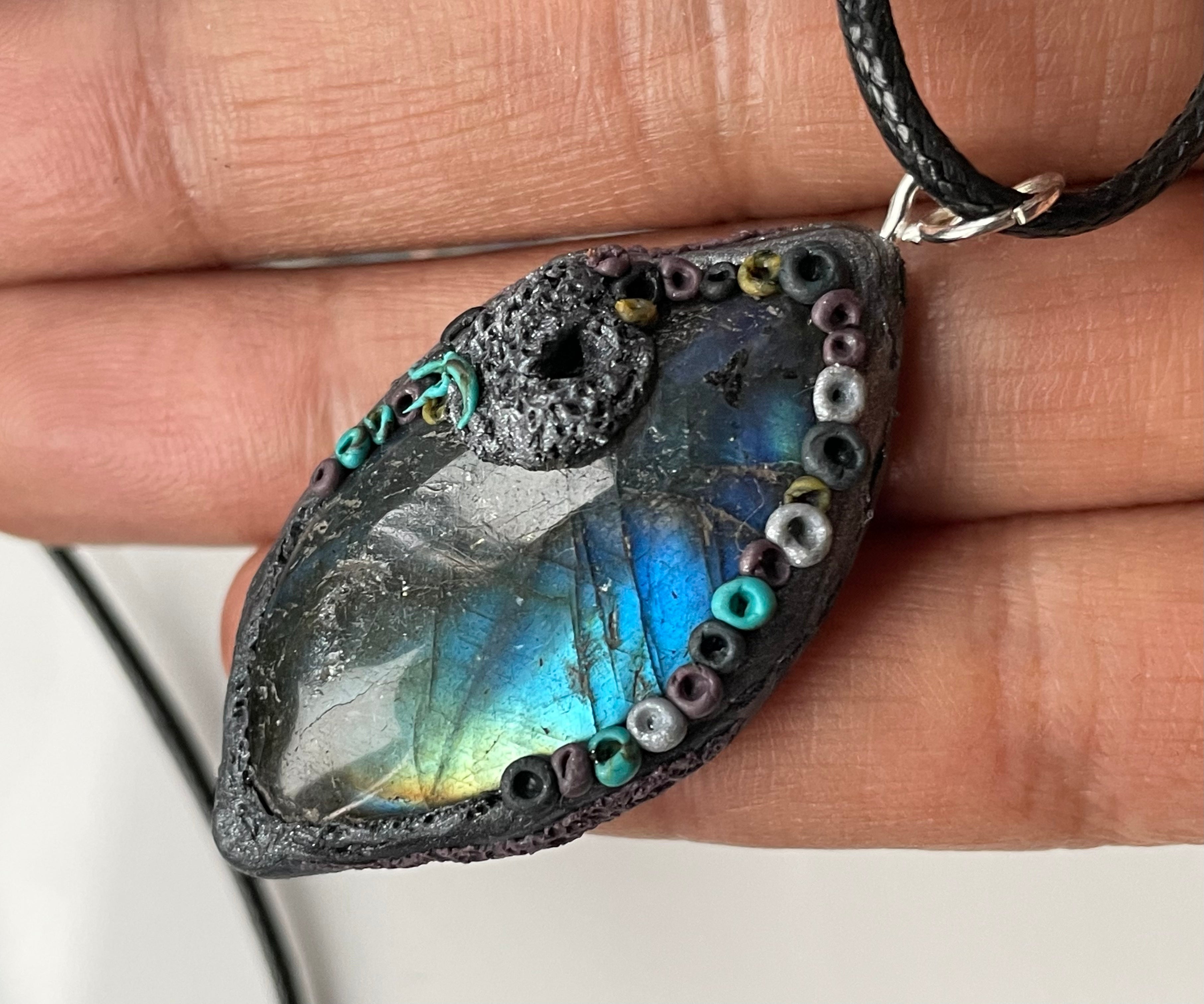 Ursula Silver Clay Blue Gold Labradorite Crystal Gemstone