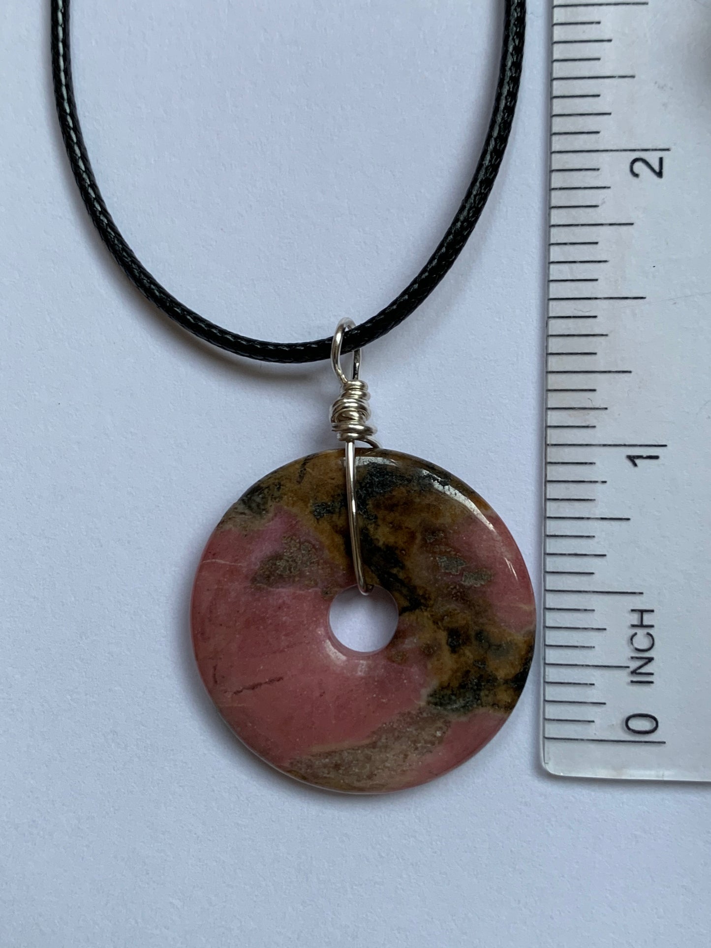 Rhodonite Crystal Gemstone Donut Fidget Spinner Necklace