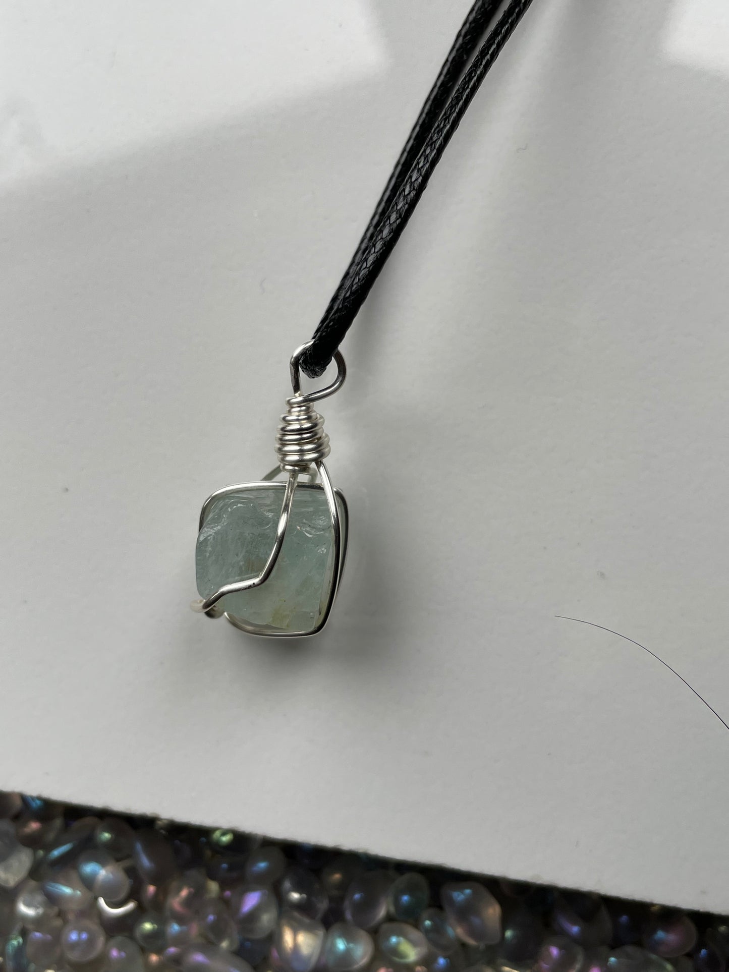 Aquamarine Cube Crystal Gemstone Wire Wrap Necklace