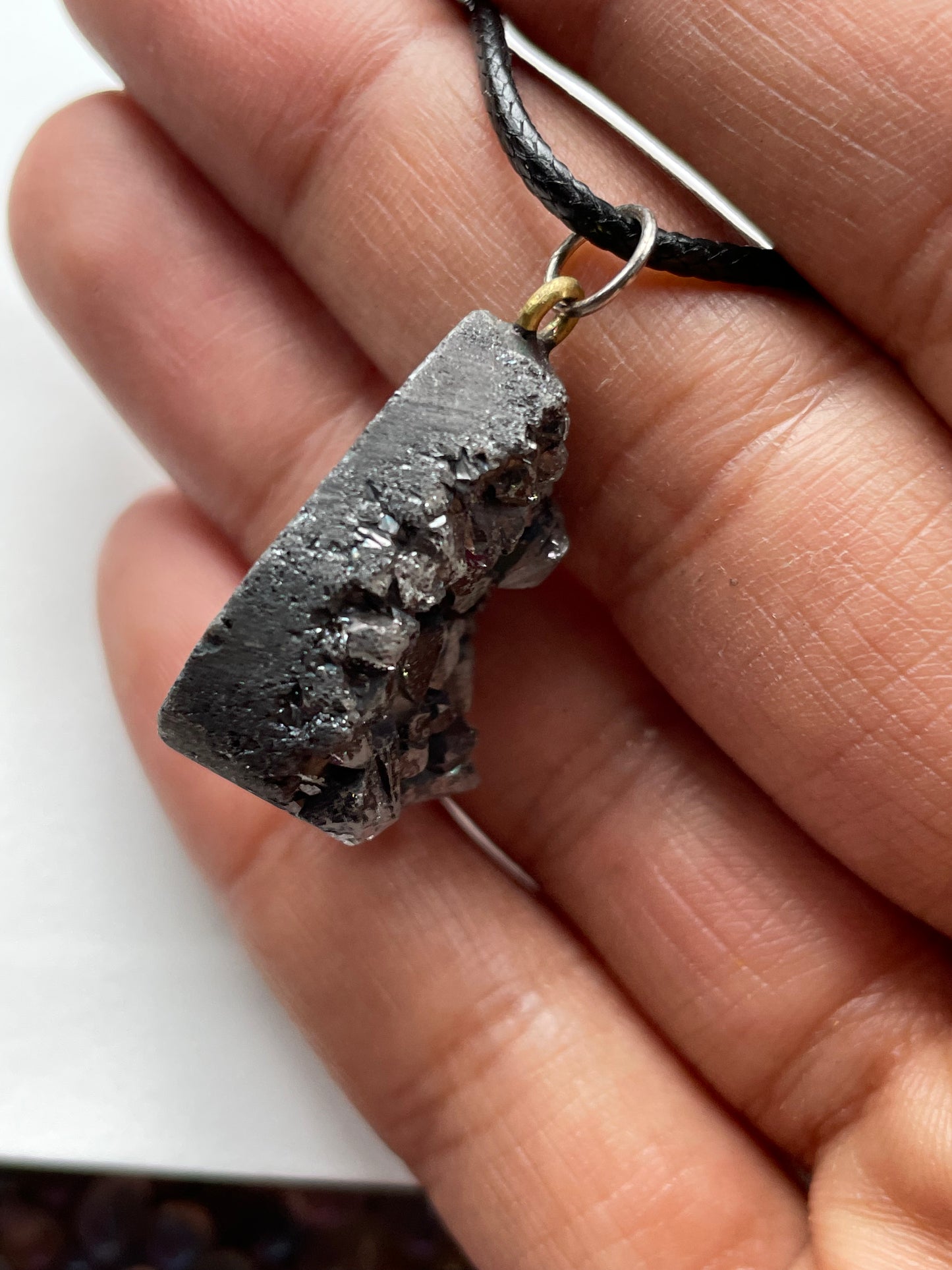 Black Aura Coated Druzy Quartz Gemstone Crystal Necklace