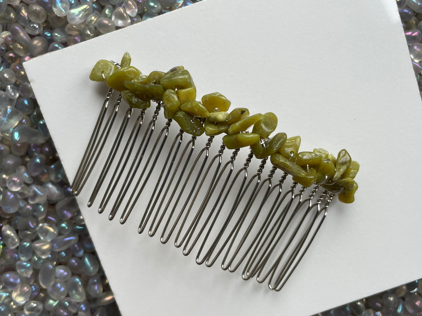 Jade Rough Crystal Gemstone Silver Hair Comb