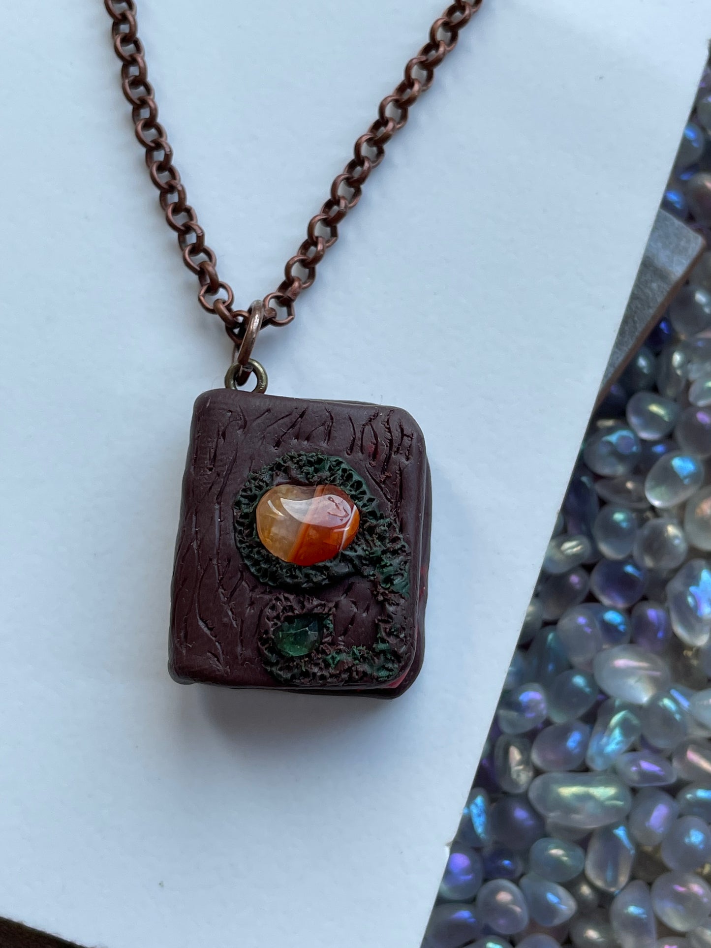 Red Carnelian & Chrome Apatite Crystal Gemstone Enchanted Book Necklace