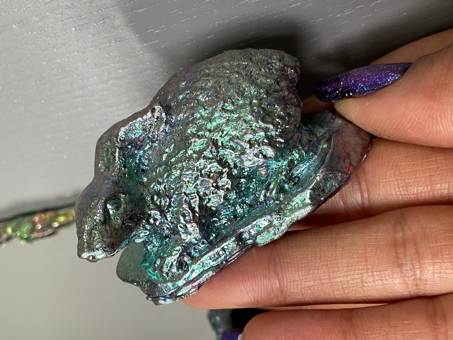 Blue Bismuth Crystal Bunny Rabbit Metal Art Sculpture