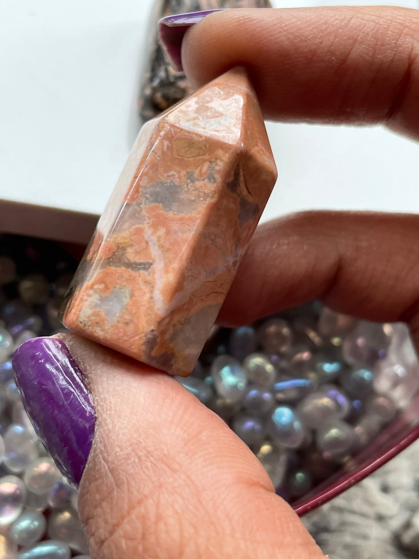 Rhodonite Gemstone Crystal Mini Point Tower & Tumbled Stone - Gift Set (2)