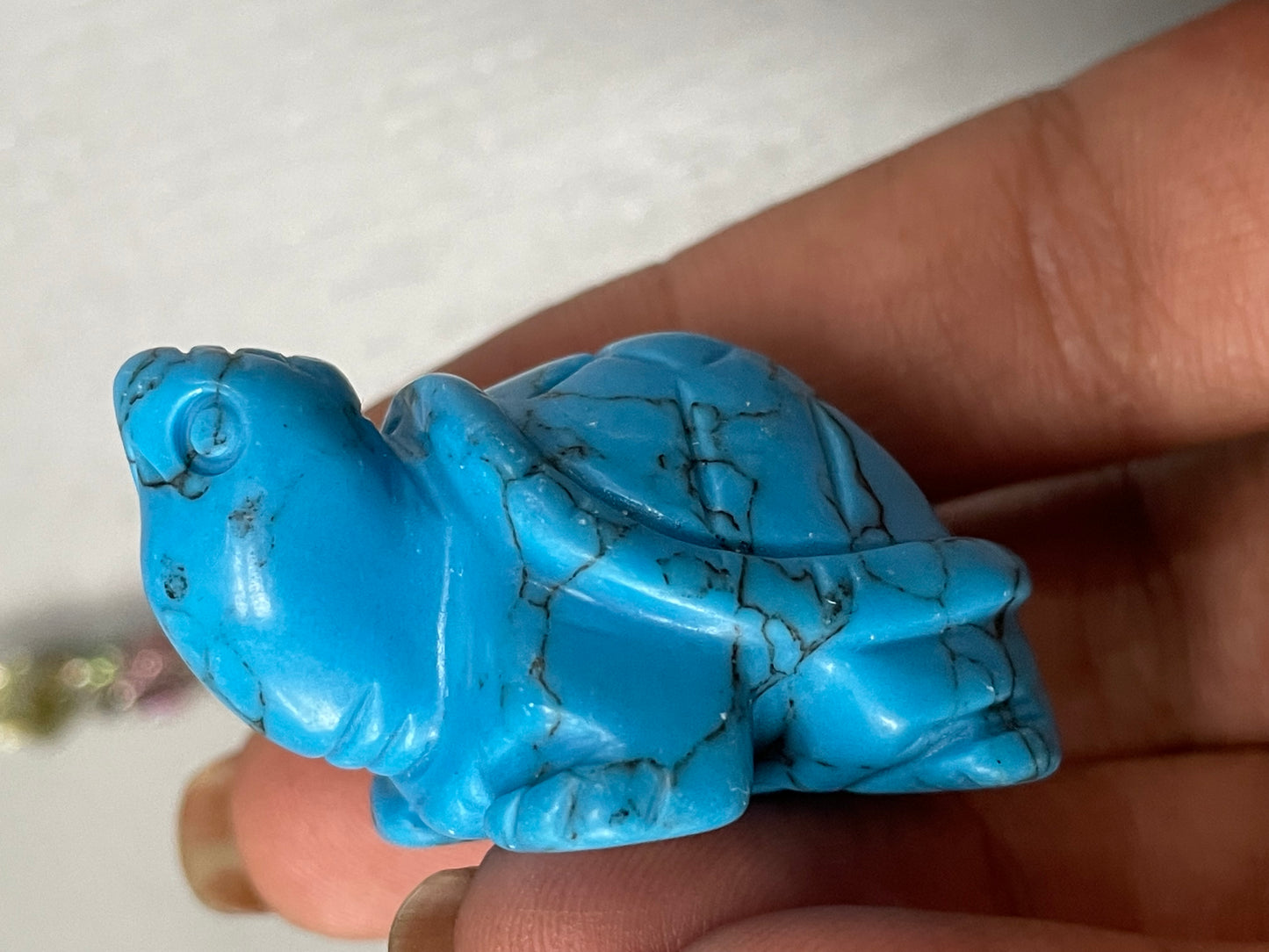 Blue Dyed Howlite Gemstone Crystal Turtle Animal Carving Small
