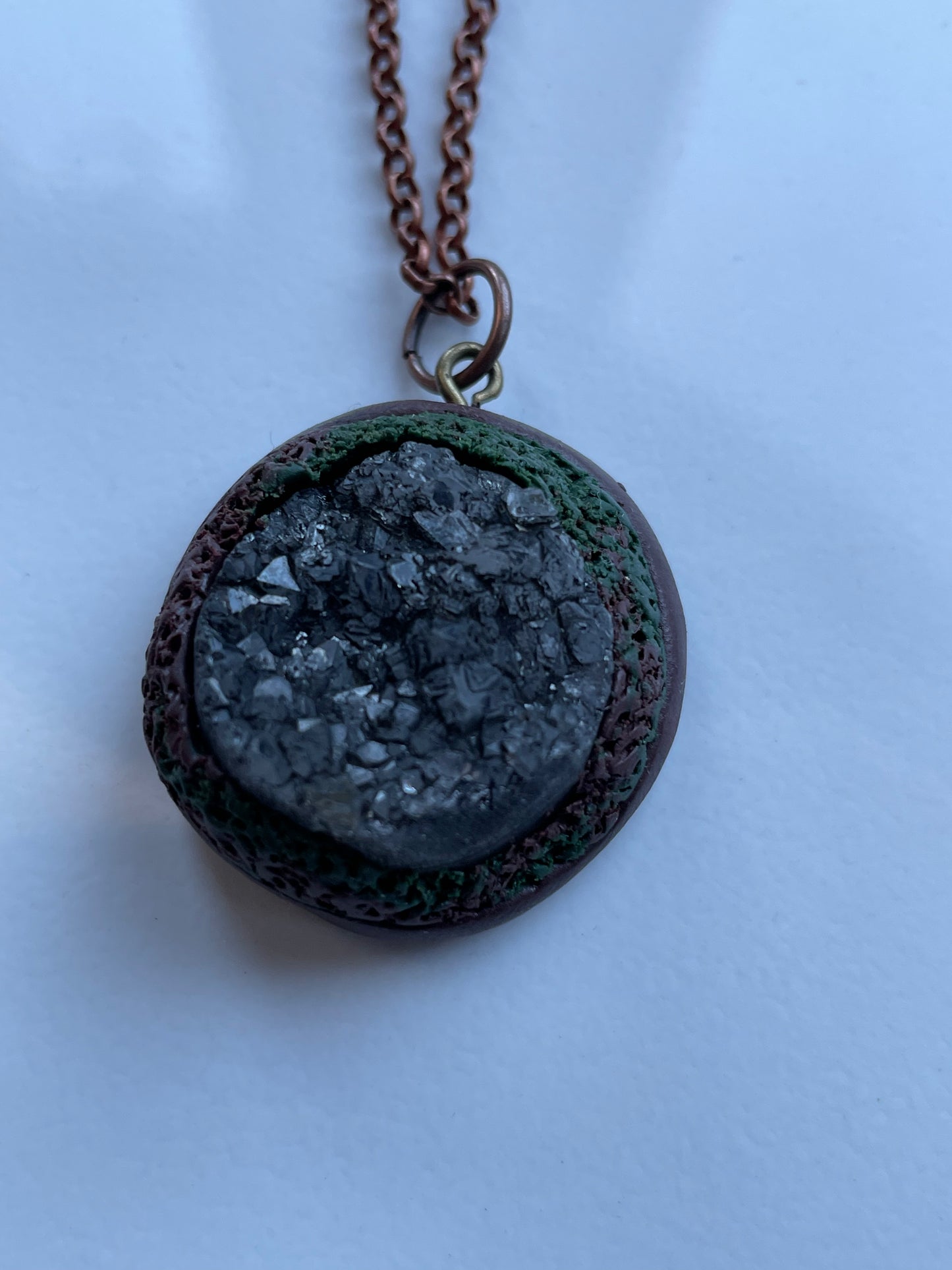 Black Aura Coated Druzy Quartz Gemstone Crystal Enchanted Forest Necklace