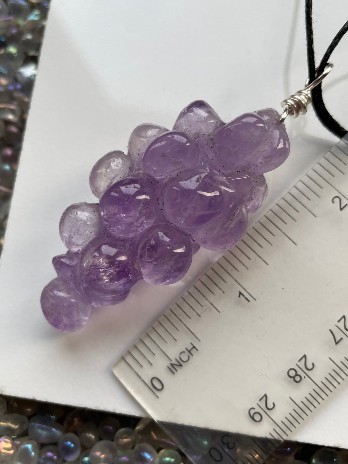Amethyst Grape Carving Crystal Gemstone Pendant Necklace - Silver