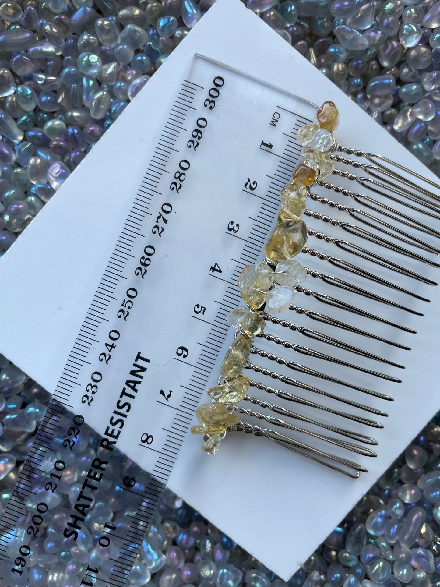Citrine Rough Crystal Gemstone Silver Hair Comb