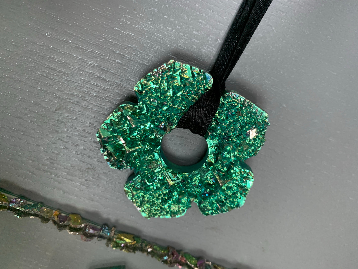 Green Bismuth Crystal Oversized Hippie Flower Cut Out Wall Hanging