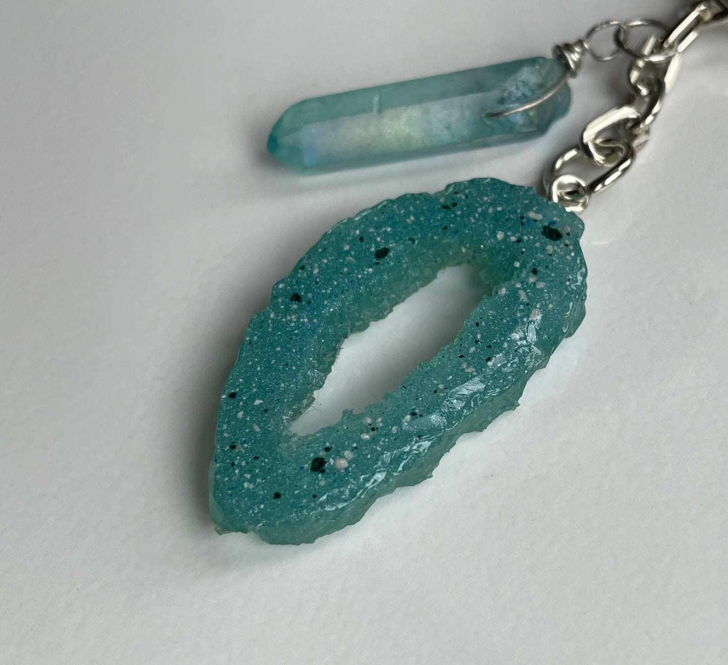 Blue Aura Quartz & Resin Druzy Crystal Gemstone KeyChain