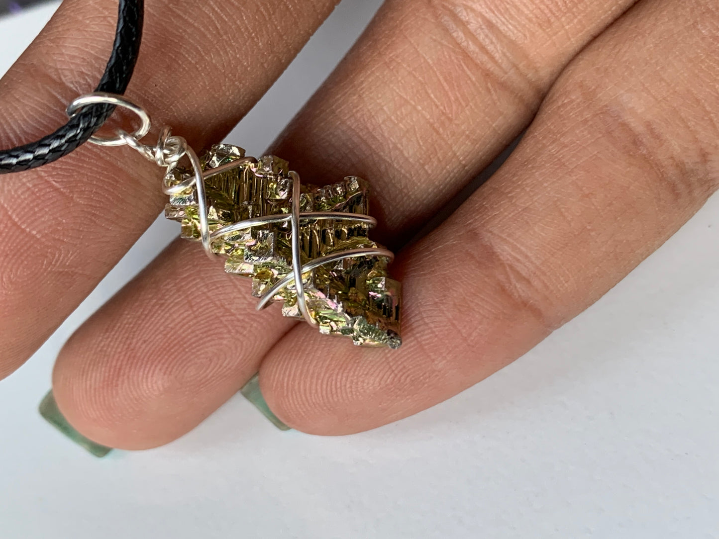 Gold Bismuth Crystal Wire Wrap Necklace - Mini