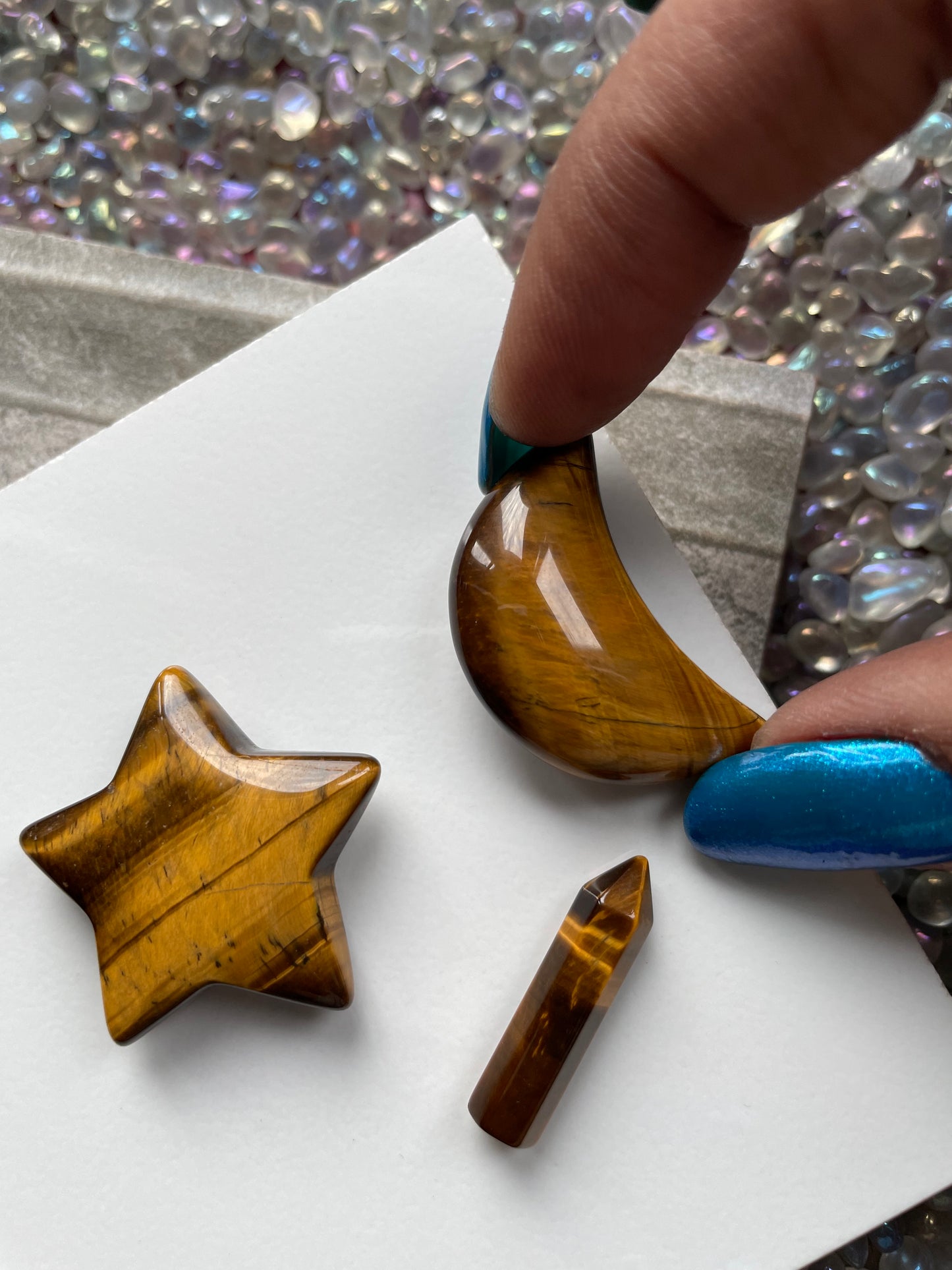 Brown Tigers Eye Gemstone Crystal Set - Mini Point Star & Moon