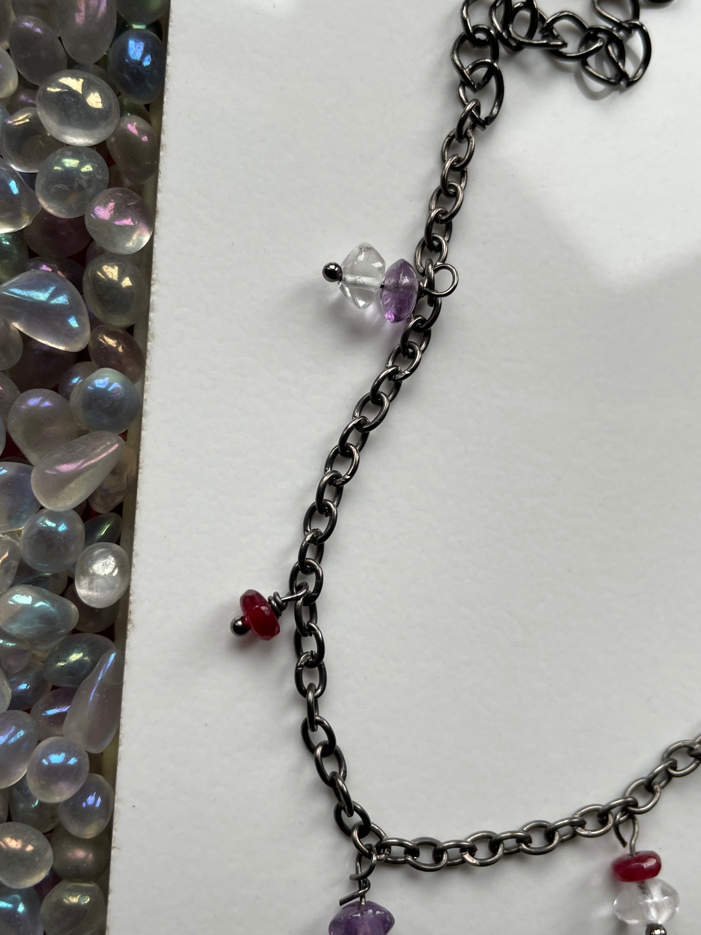 Amethyst Red & Clear Quartz Gemstone Black Dainty Charm Bracelet