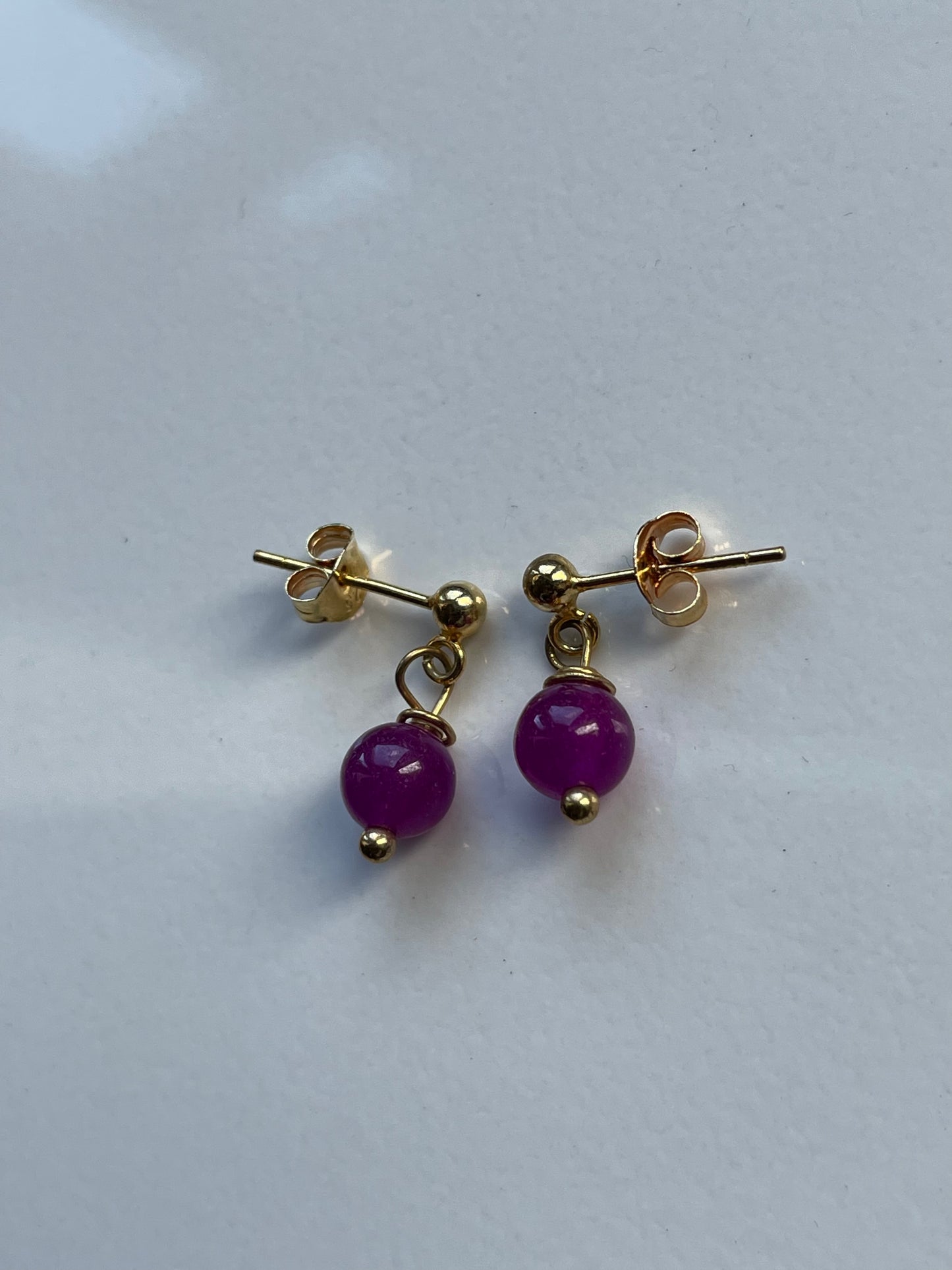 Purple Quartz Crystal Gemstone Mini 925 Gold Earrings