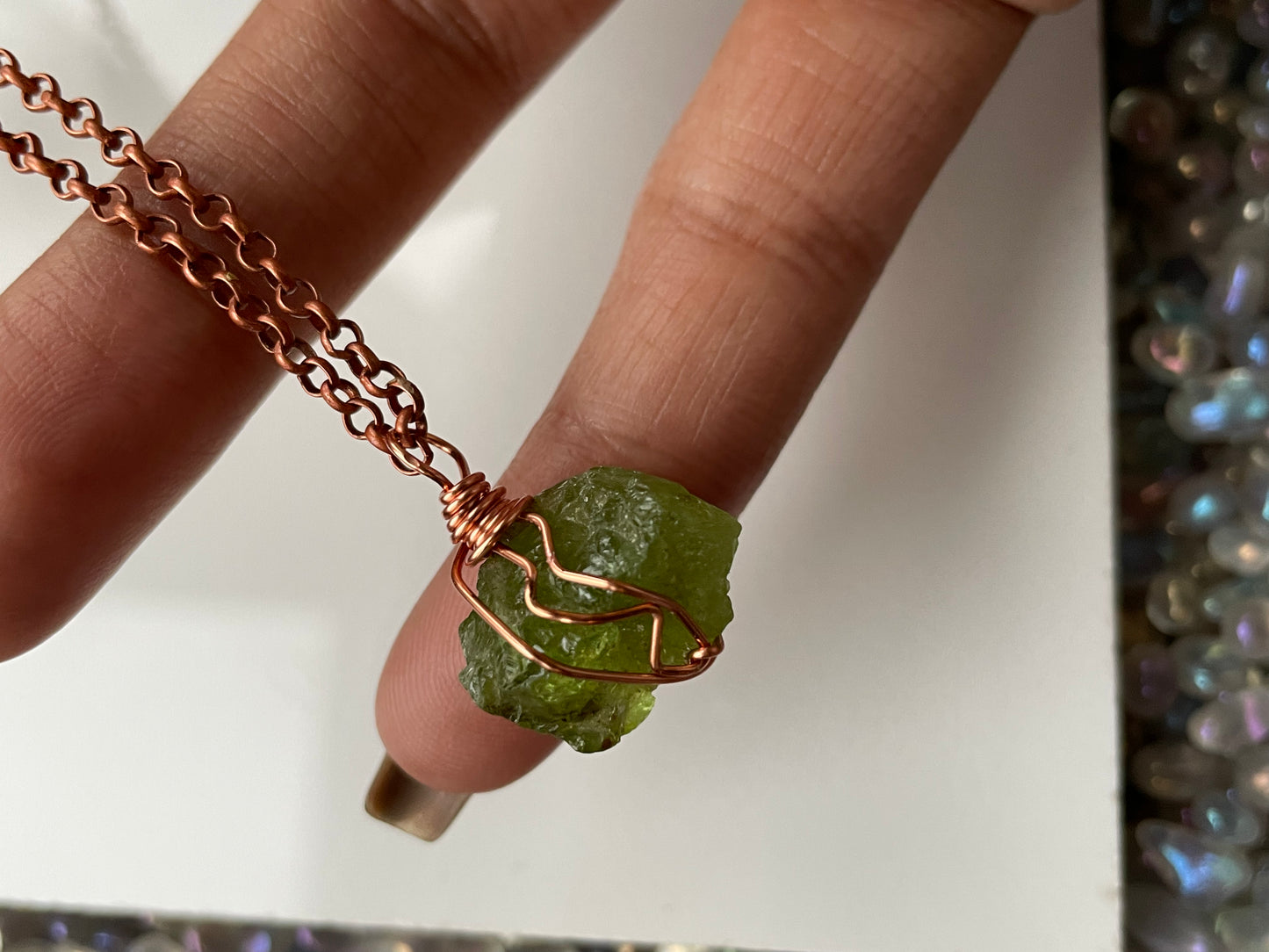 Peridot Rough Gemstone Crystal Wire Wrap Necklace