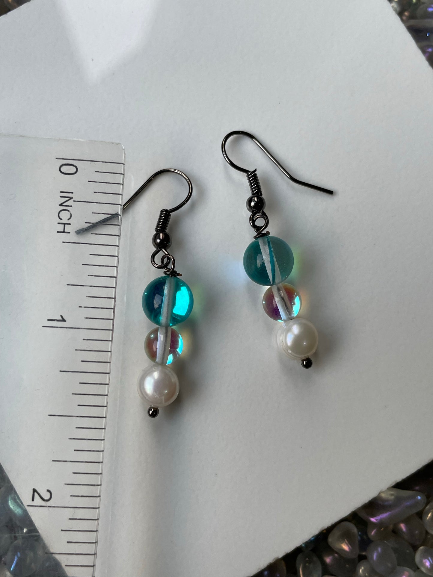 Aqua Angel Aura Quartz & Pearl Crystal Gemstone Earrings