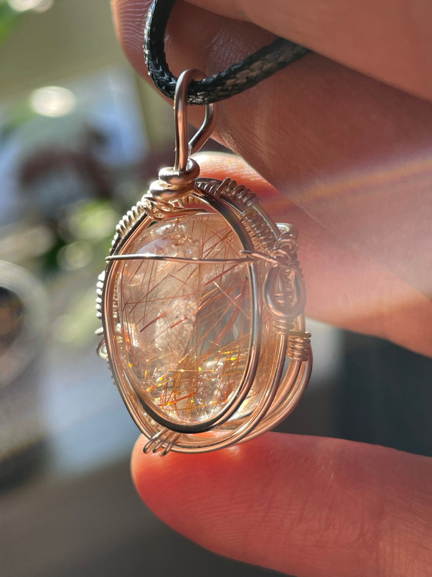 Copper Rutile Quartz Crystal Gemstone - Wire Necklace