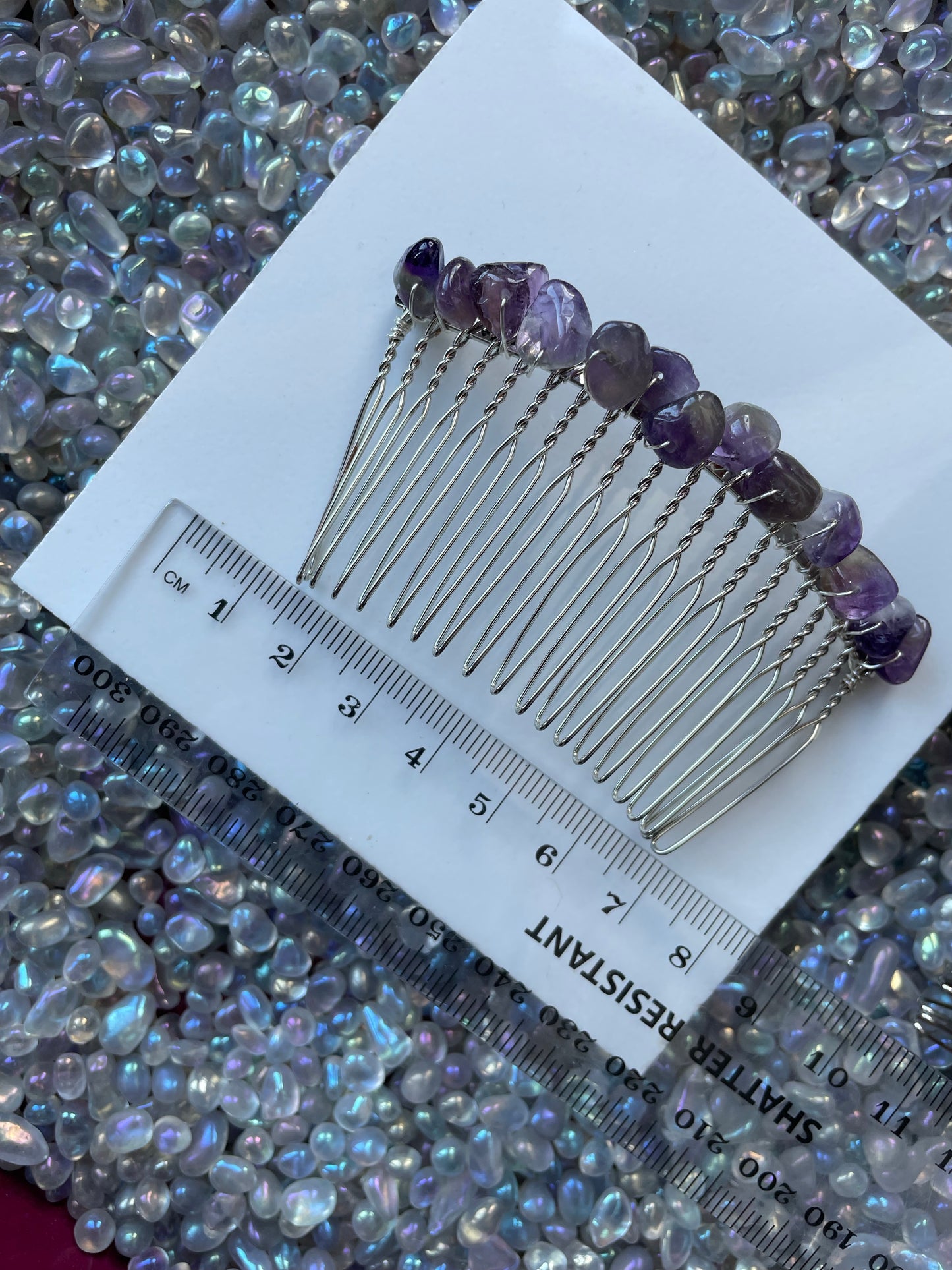 Amethyst Rough Crystal Gemstone Silver Hair Comb