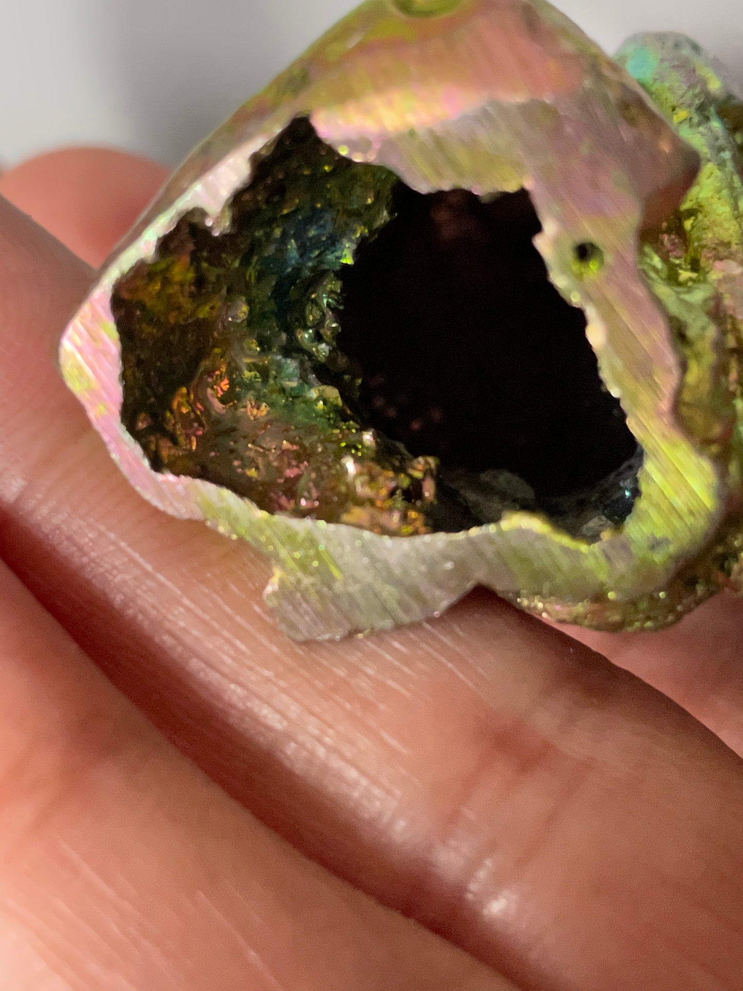 Rainbow Bismuth Crystal Small Owl Metal Art Sculpture