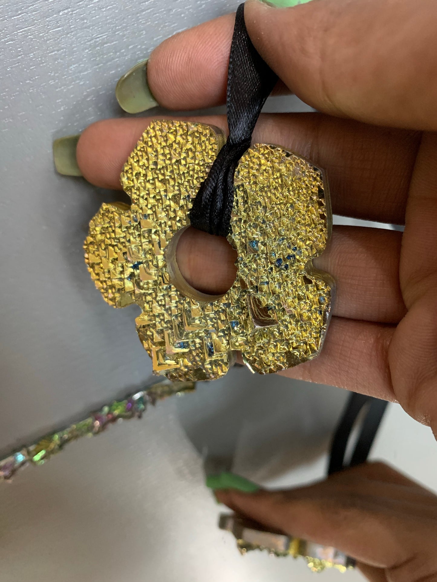 Gold Bismuth Crystal Oversized Hippie Flower Cut Out Wall Hanging