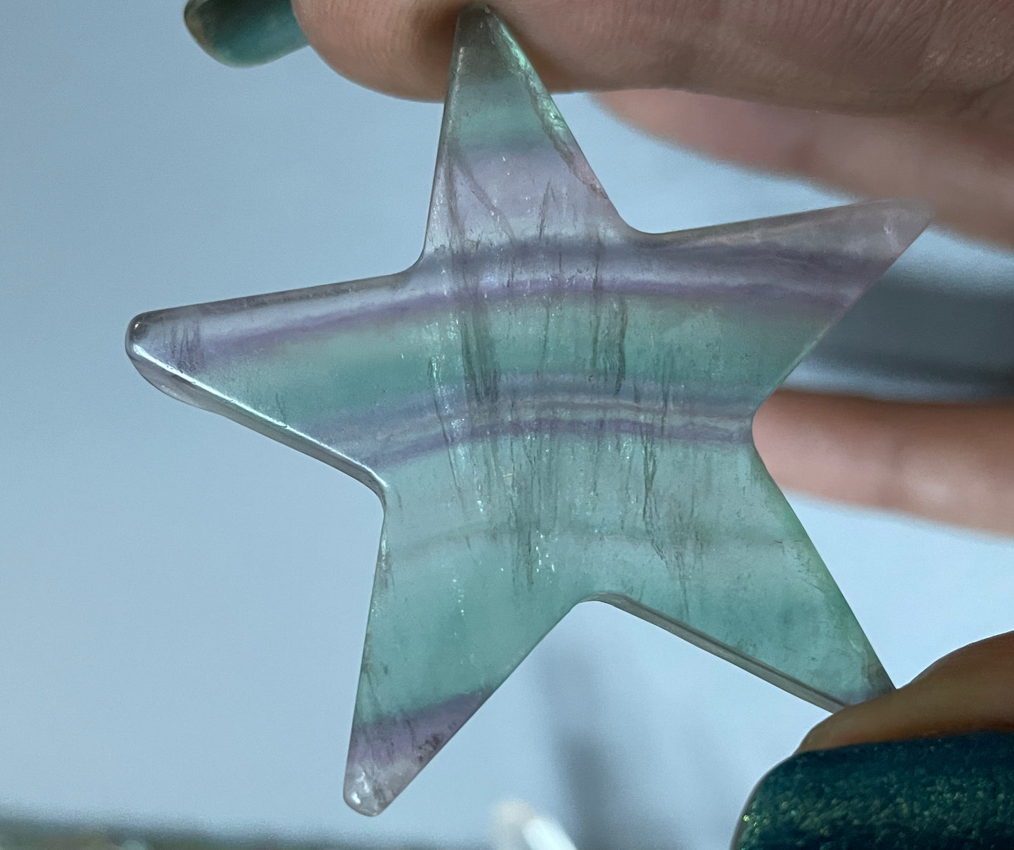 Rainbow Fluorite Gemstone Crystal Faceted Star Carving