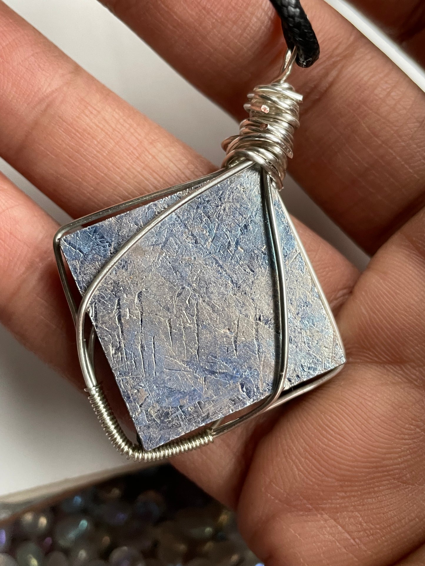 Blue Bismuth Square Crystal Cut Out Metal Art Necklace