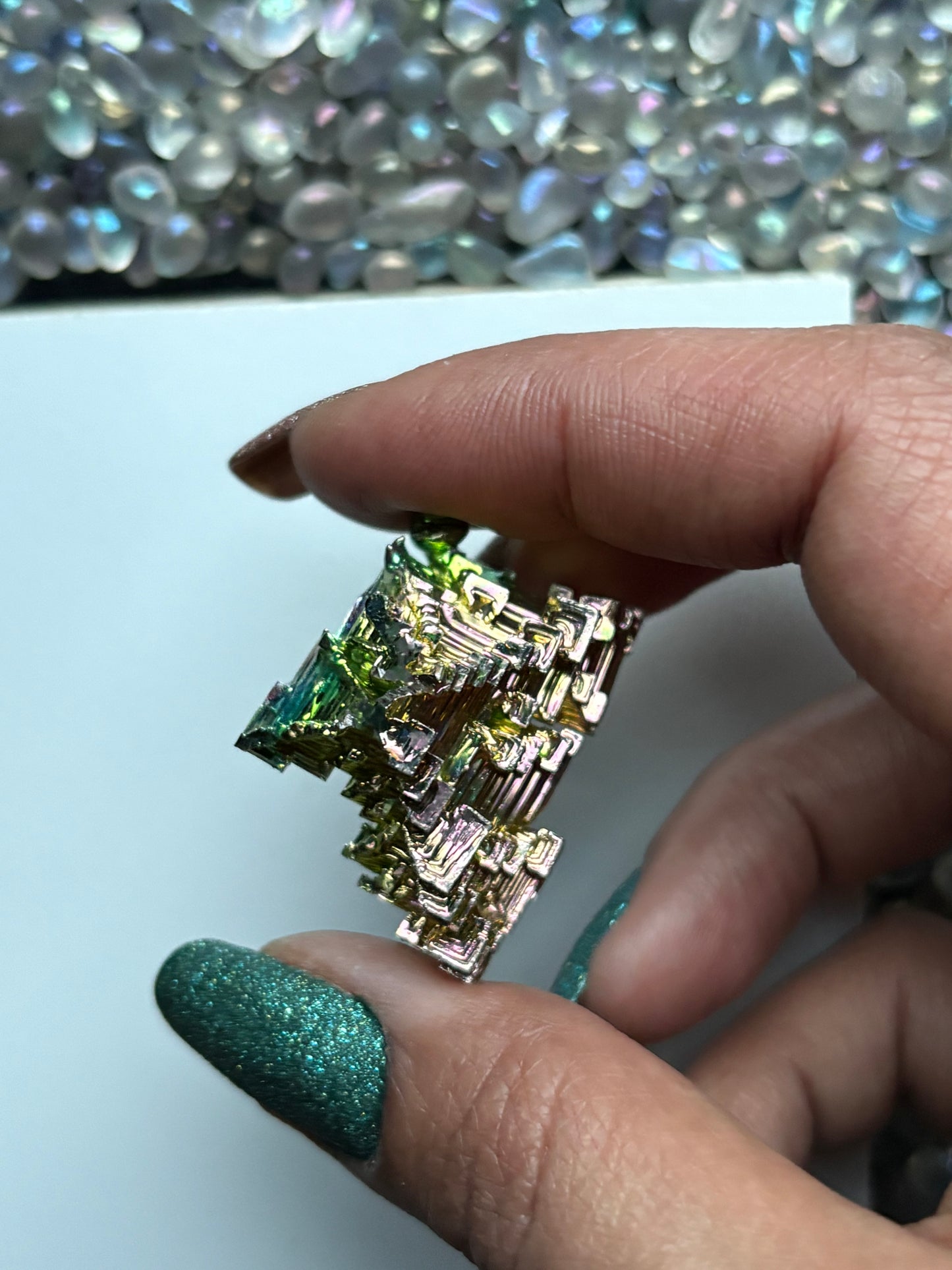 Teal Peach Bismuth Crystal Specimen - Small