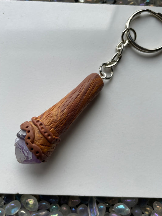 Amethyst Crystal Gemstone Clay Wooden Wand KeyChain (1)