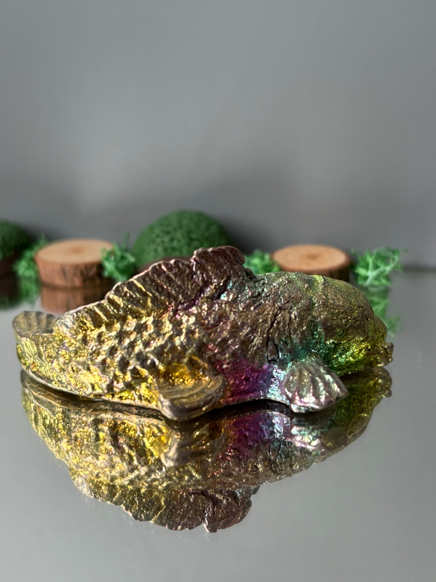 Rainbow Bismuth Crystal Small Kio Fish Metal Art Sculpture