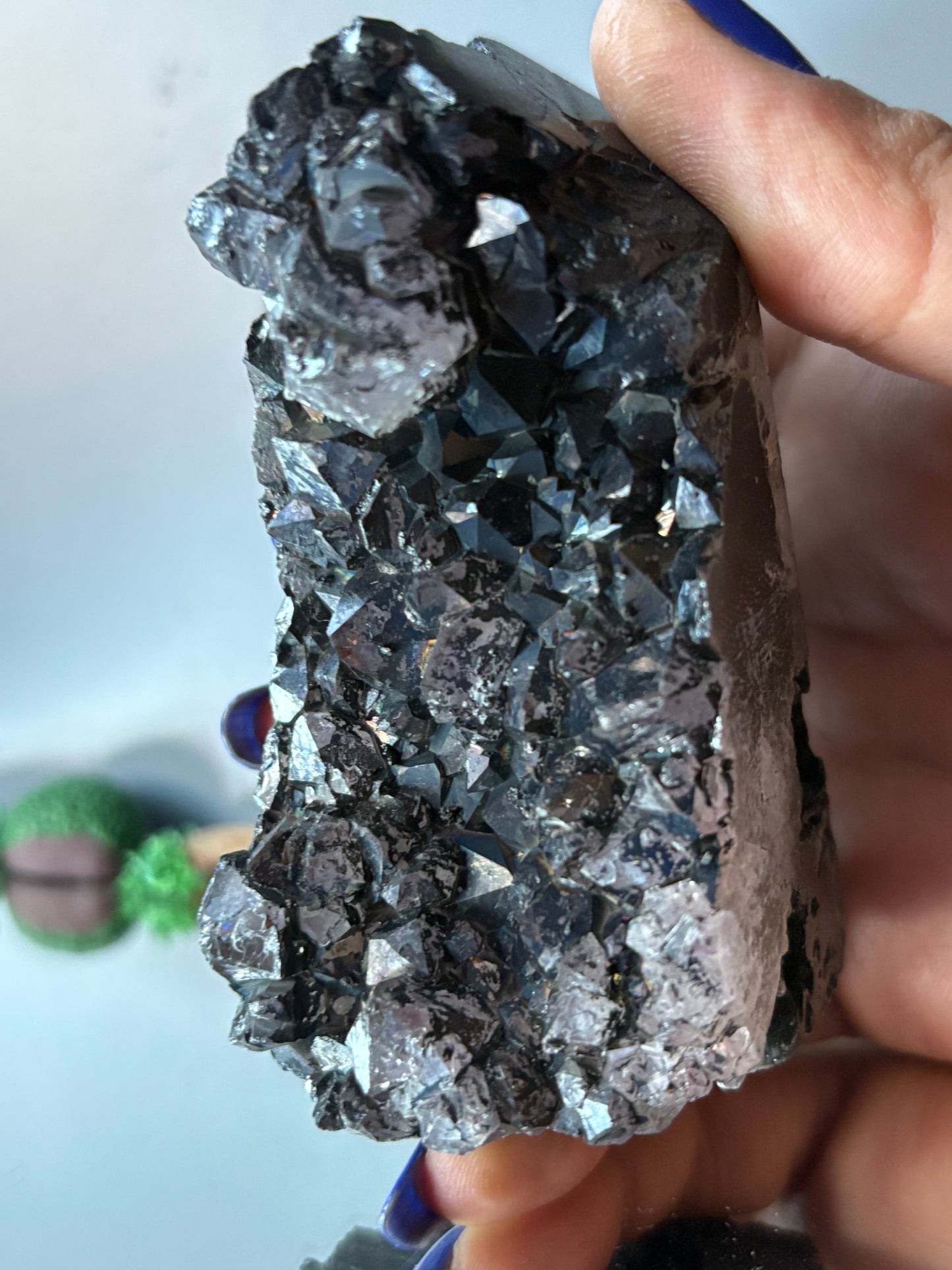 Black Aura Coated Amethyst Gemstone Crystal Cluster Tower Chunk (A)
