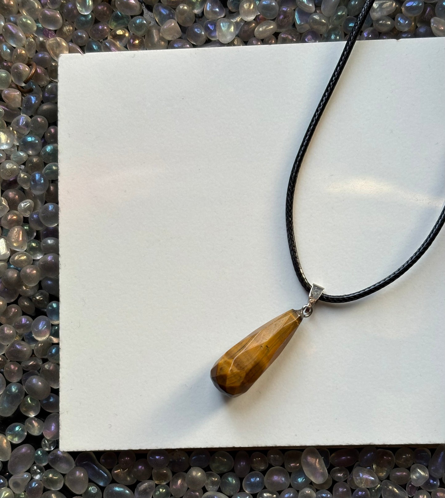 Tigers Eye Gemstone Crystal Cord Necklace Necklace