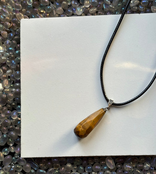 Tigers Eye Gemstone Crystal Cord Necklace Necklace