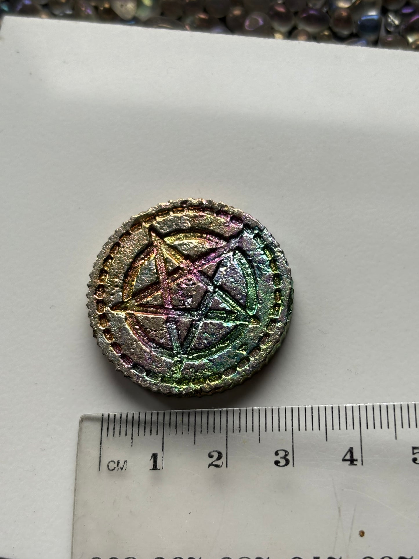 Rainbow Bismuth Crystal Star Coin Metal Sculpture Art (2)