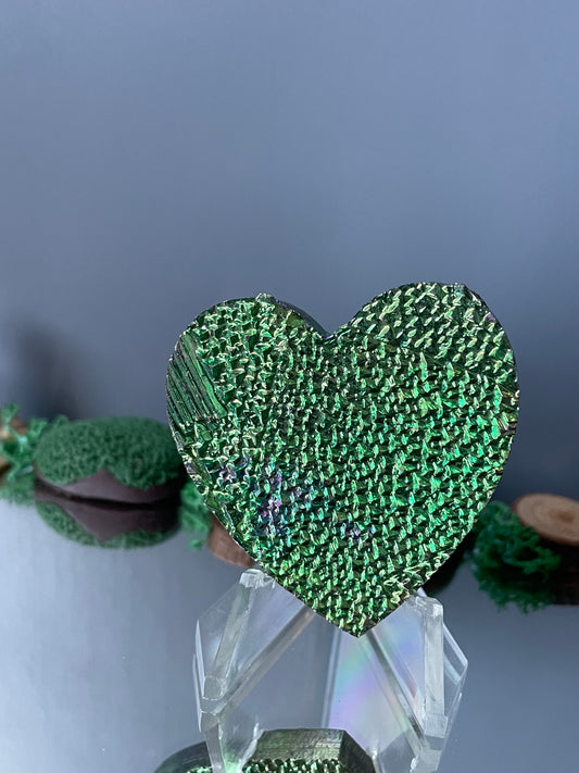 Green Bismuth Crystal Heart Cut Out Metal Art