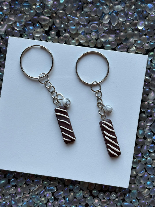 Chocolate Candy Bar Clay & Howlite Crystal Gemstone Keychain (Silver)