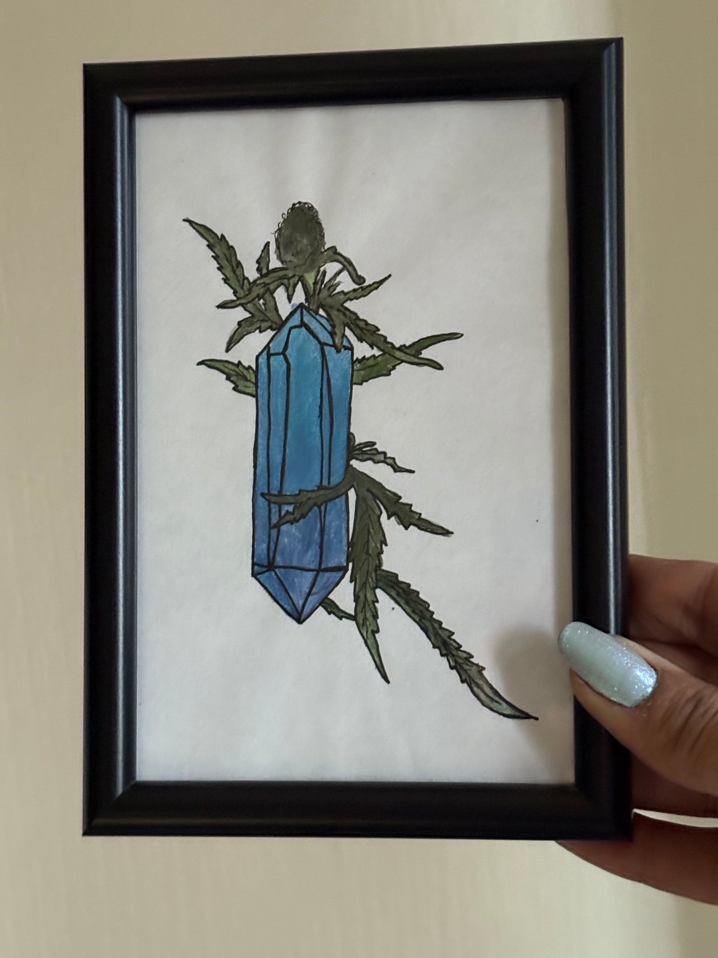 Aura Quartz Gemstone Crystal Tower & Watercolour Painting Framed Gift Set