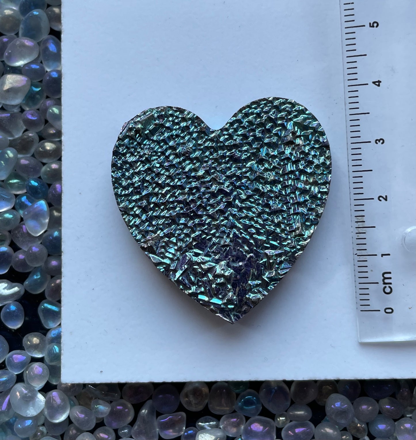 Purple Blue Bismuth Crystal Heart Cut Out Metal Art