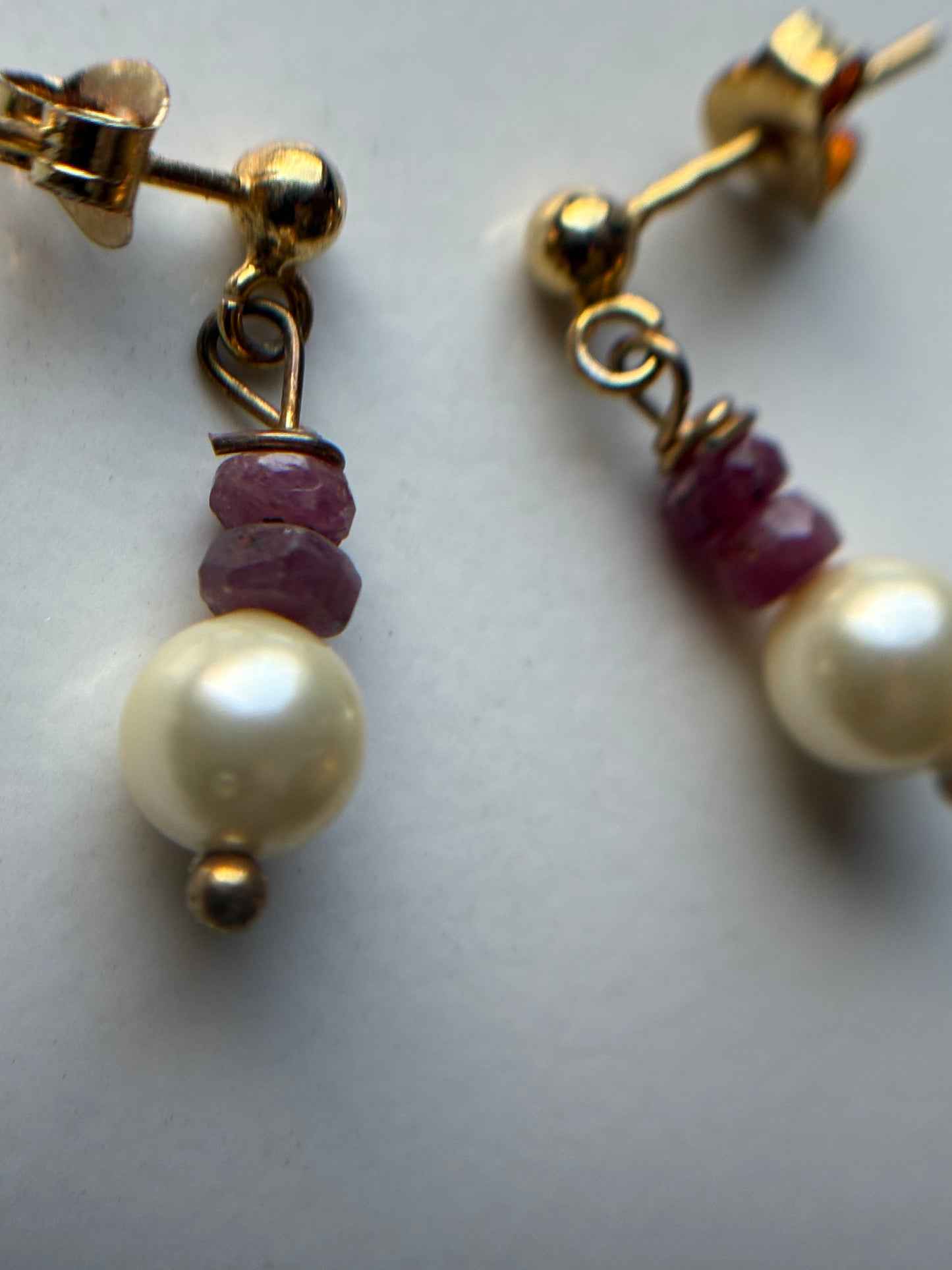 Ruby & Cream Pearl Crystal Gemstone 18k Gold Sterling Silver Earrings (Certified)