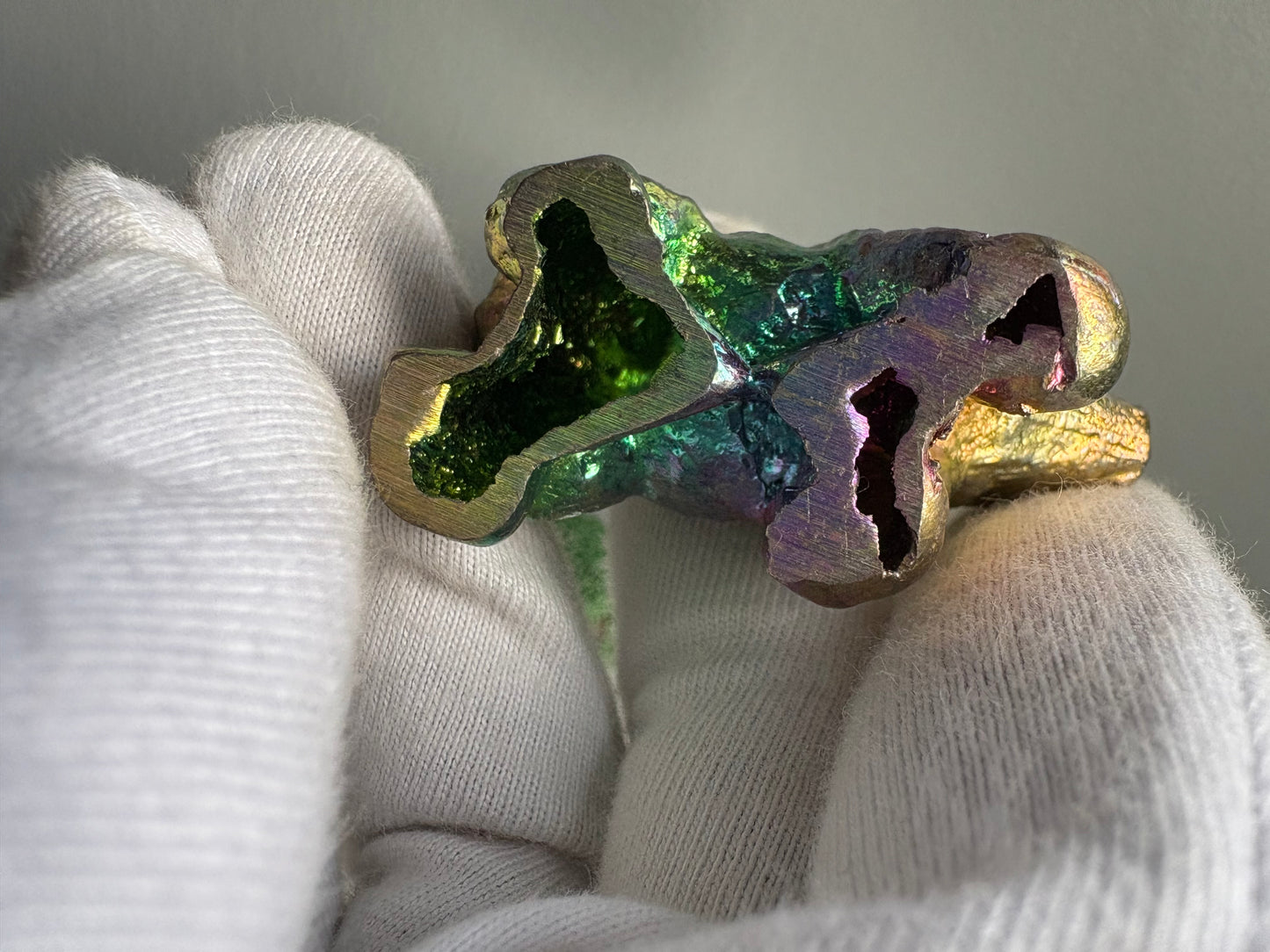 Rainbow Bismuth Crystal Mini Bear Metal Art Sculpture