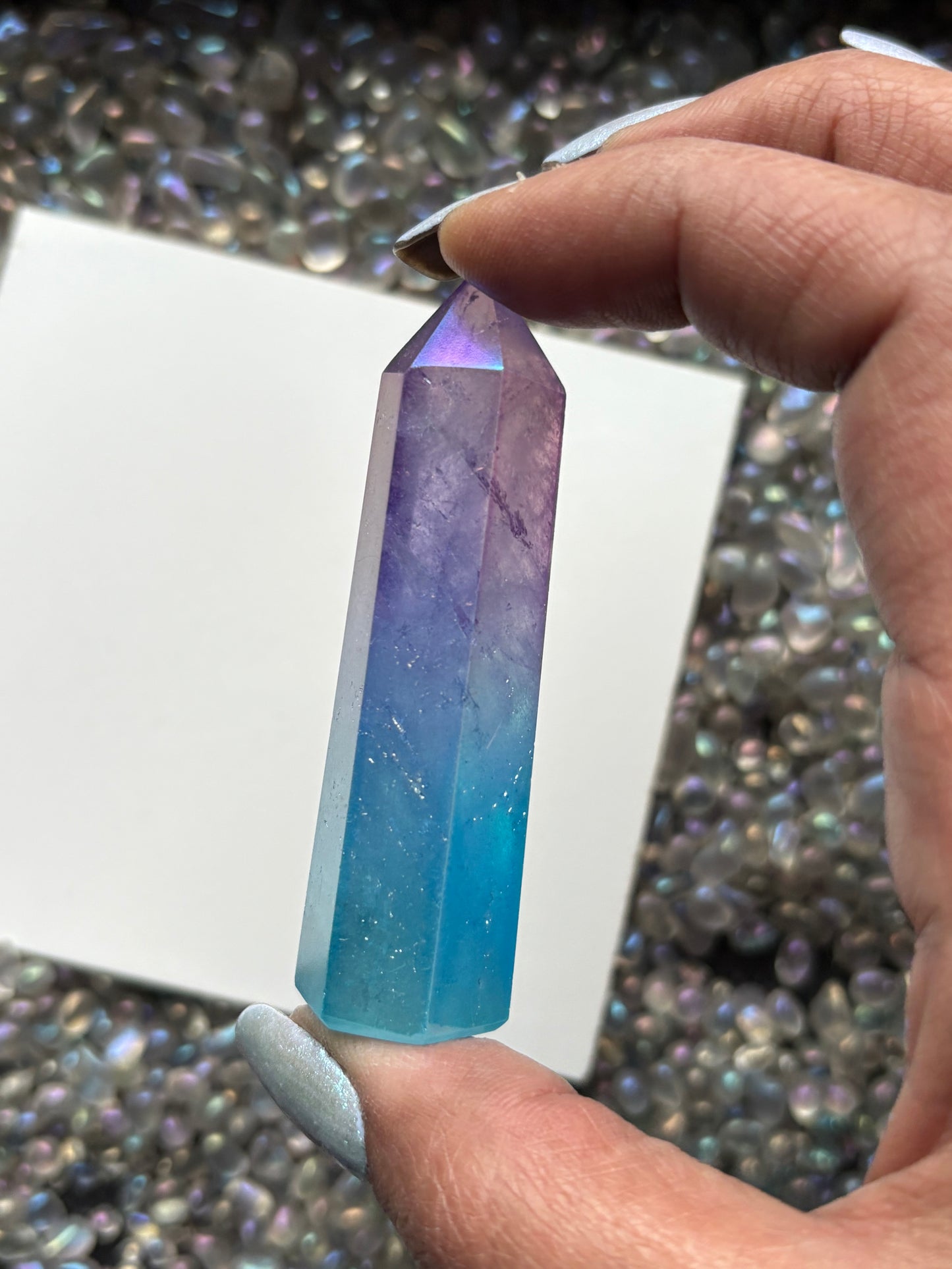 Aura Quartz Gemstone Crystal Tower & Watercolour Painting Framed Gift Set