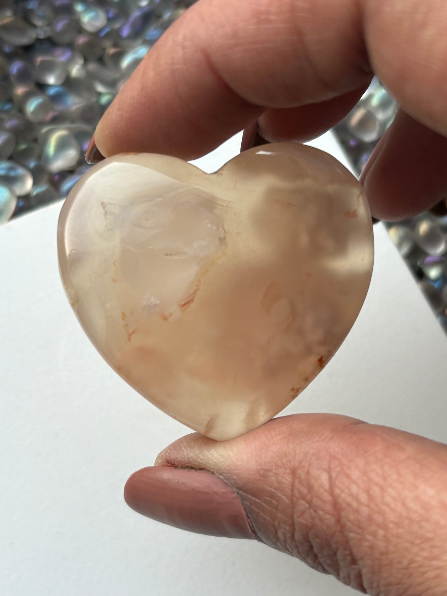 Flower Cherry Blossom Agate Crystal Gemstone Heart Carving (2)